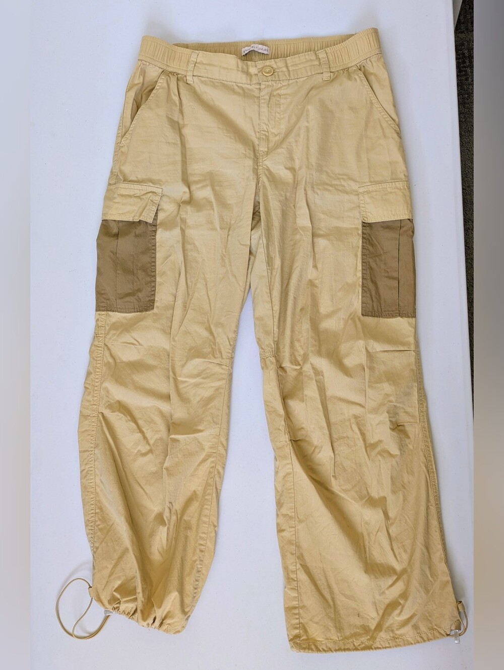 Sincerely Jules Beige Wide-Leg Cargo Pants with Brown Pocket Panels
